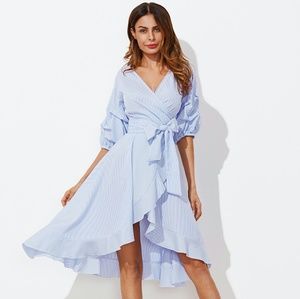 NWT Wrap Pinstripe Dip Hem Dress